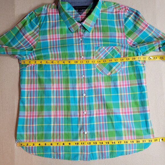 Tommy Hilfiger Top Womens XL MultiPlaid Roll Tab Sleeve Button Up Shirt Classic - Picture 4 of 11